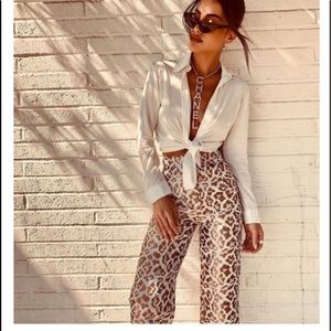 Camila Coelho Simone Leopard metallic print Pants